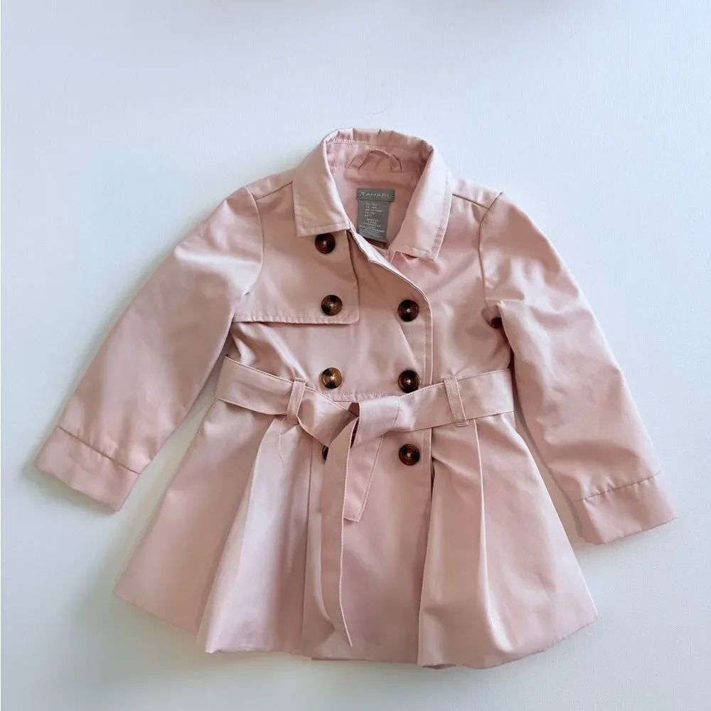 Tahari Baby Girl's Trench Coat Size 18 Months Double Breasted Jacket Pink
